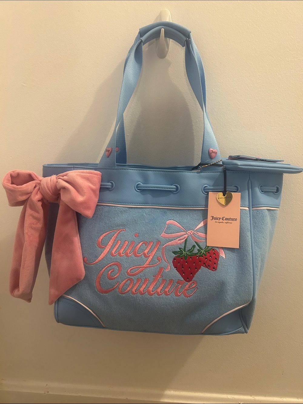 Juicy Couture Light Blue Tote with Pink Bow and Logo